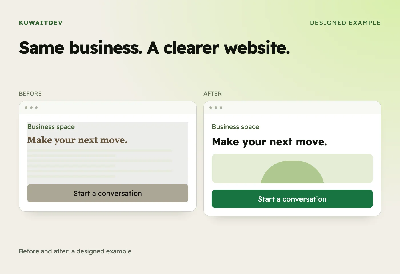 Same business. A clearer website. Before and after: a designed example